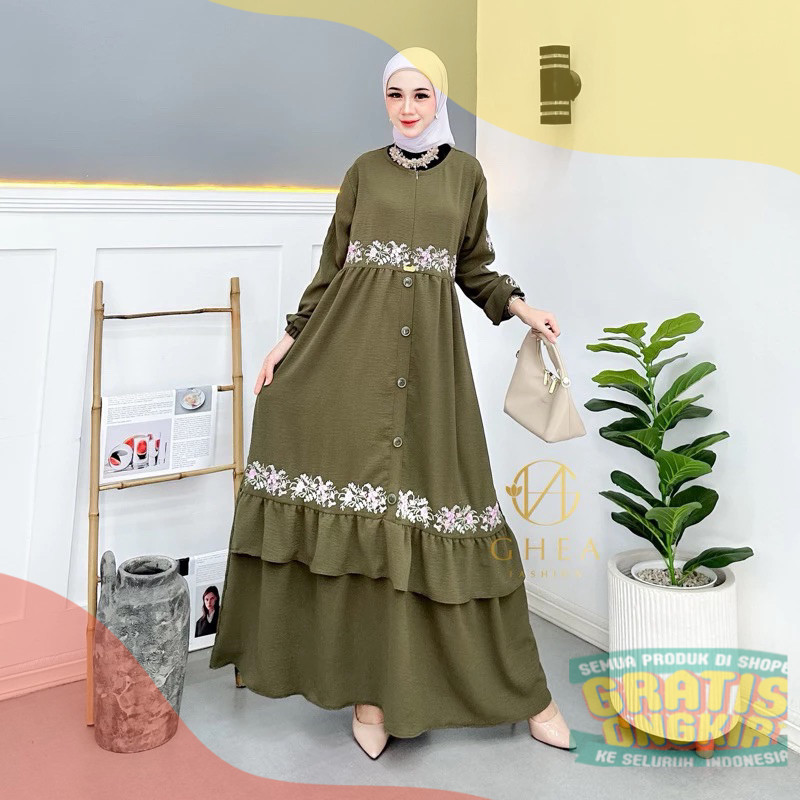 GAMIS BORDIR BUNGA TIMBUL BAHAN CRINKLE AIRFLOW PREMIUMpakaian wanita lainnya