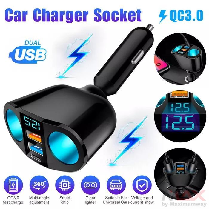 VEECLE Charger HP USB mobil 66W Fast Charging plus cabang Y Cigar Plug Car Cigarette Lighter - ACCNI