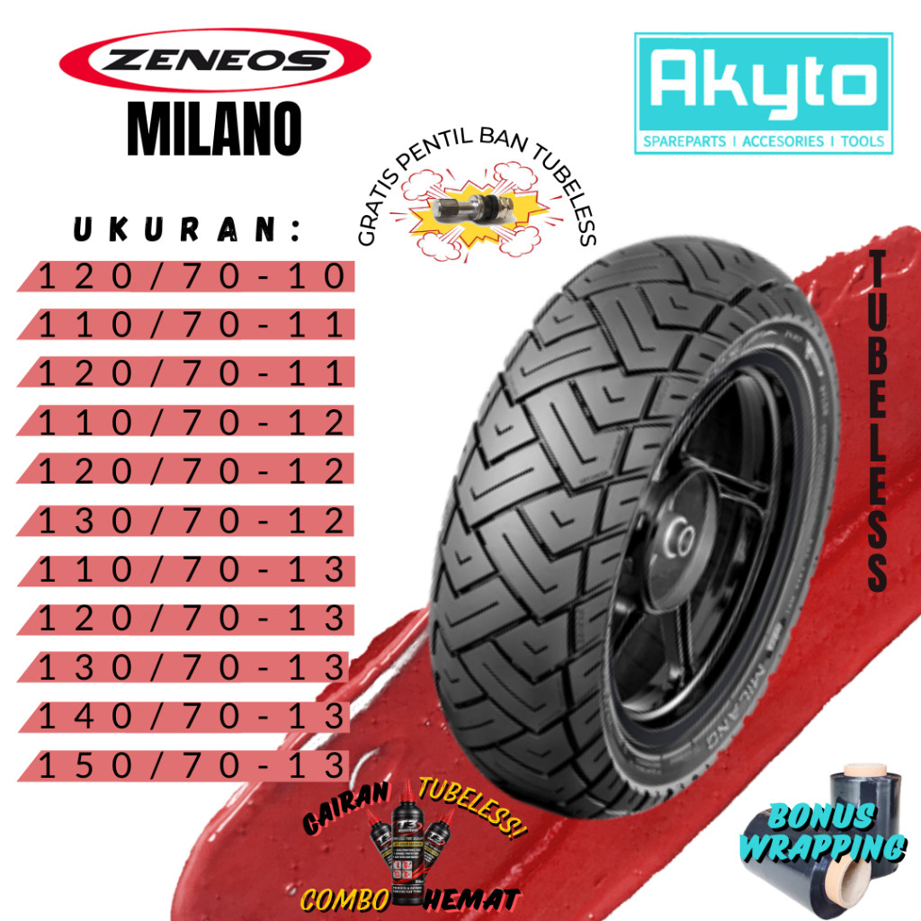 BAN ZENEOS MILANO RING 10 11 12 13 / BAN TUBELESS R10 R11 R12 R13 FREE PENTIL + WRAPPING / BAN MOTOR