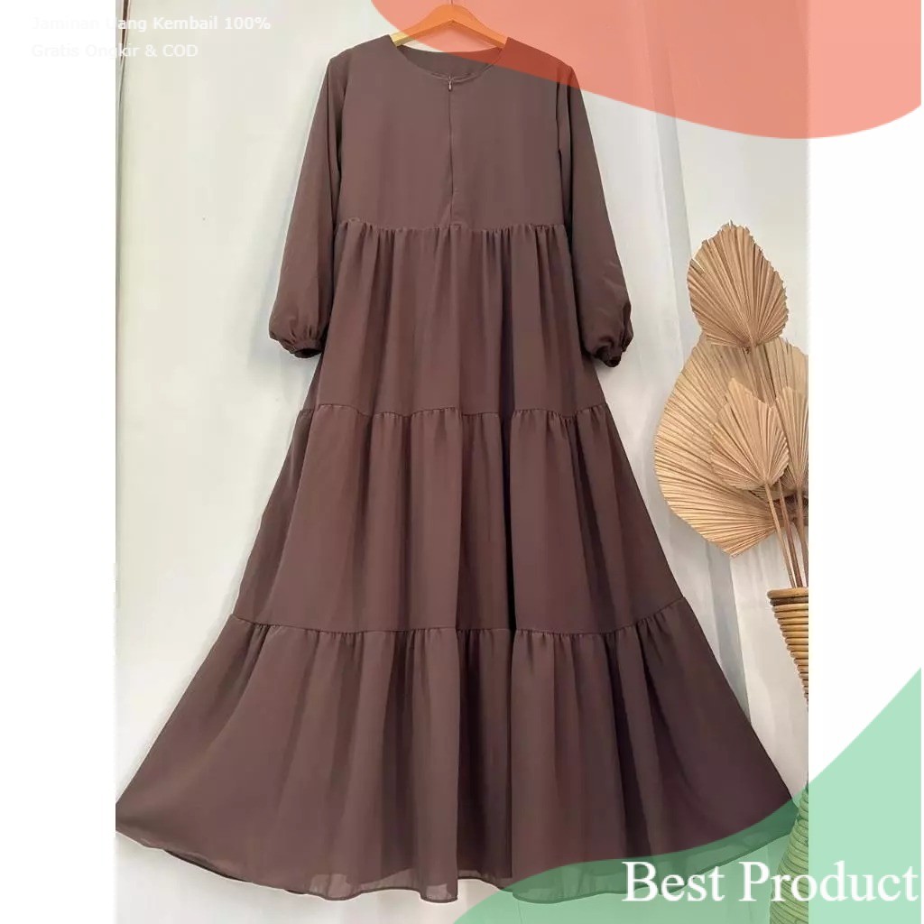 Gamis Ceruty 3 Susun /  Dress Serut Umpak Ceruty / Dress Wanita / Gamis Polos LD100-120pakaian pria 