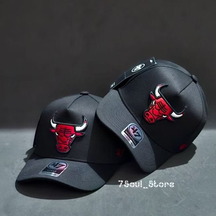 COD - Topi Basket NBA Hitam Logo Bulls Ori Full Tag Premium Quality