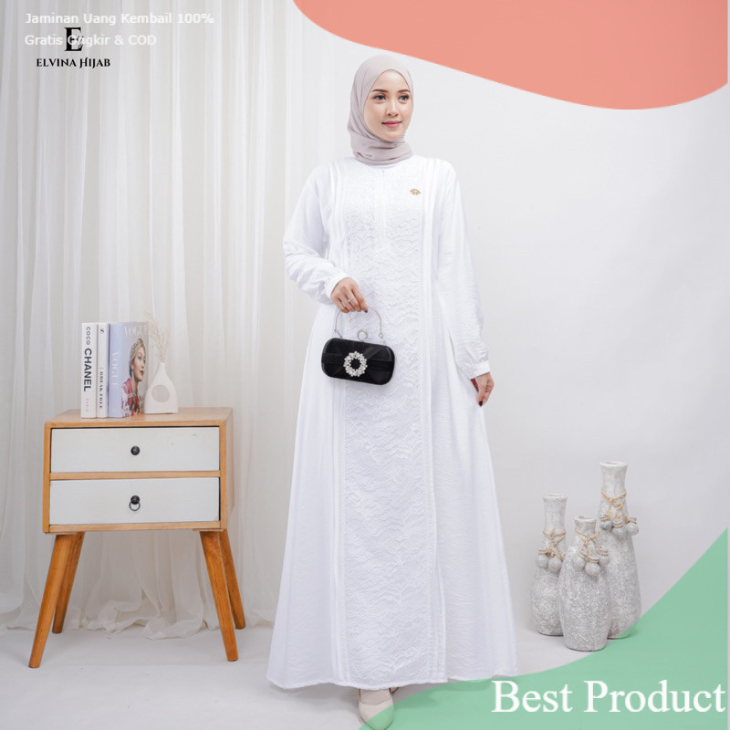 KAMILA DRESS GAMIS PUTIH BERSIH BISA UNTUK UMROH DAN HAJIpakaian wanita lainnya