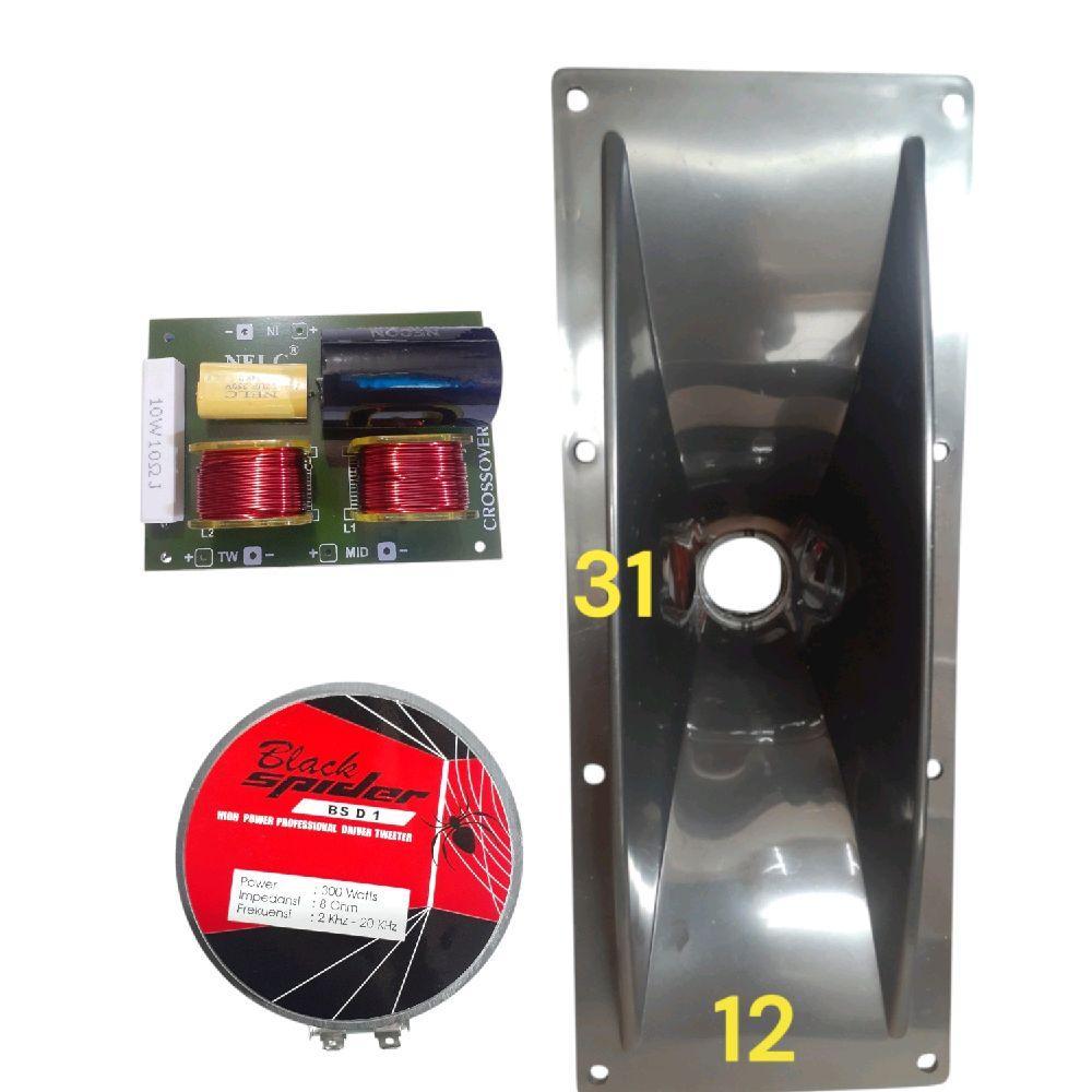 Speaker Tweeter Black Spider D1 300 Watt Plus Corong PVC 12x31 CM Dan Crossover 2 Way Tweeter Middle