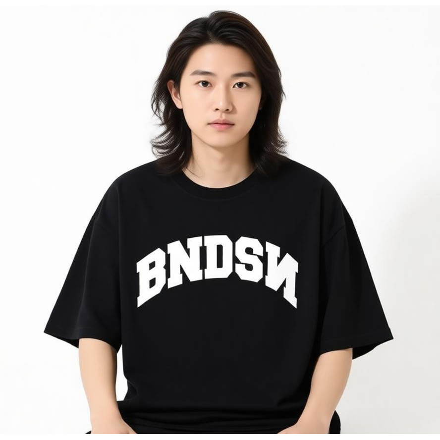 Kaos pria hitam oversize tulisan putih gaya varsity untuk pria kekinian