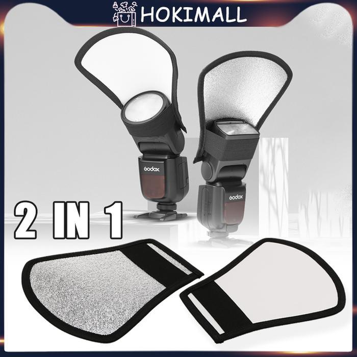 2in1 Silver/White Reflektor Bouncer Speedlite Eksternal / External Flash Reflector Diffuser
