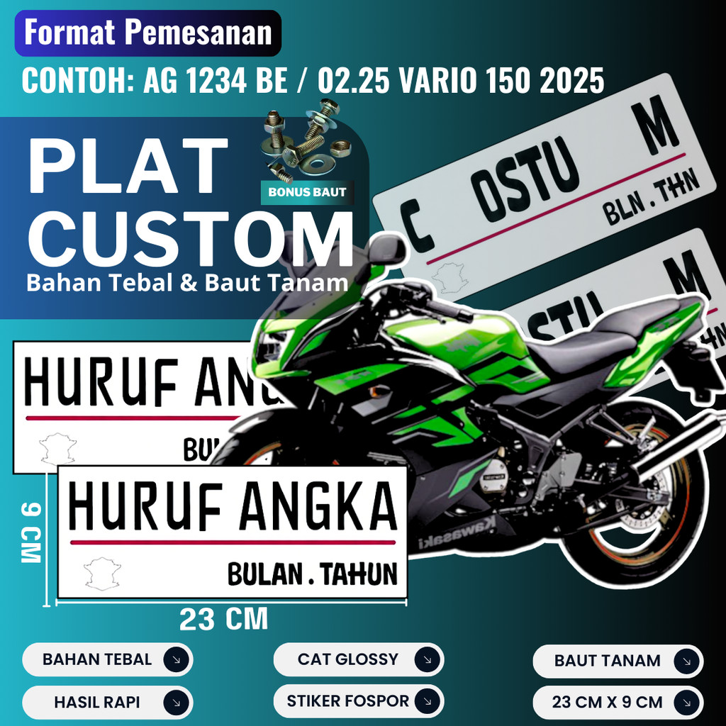 PLAT CUSTOM WARNA PUTIH PLAT CUSTOM SATU PASANG WARNA PUTIH PLAT CUSTOM BAUT TANAM