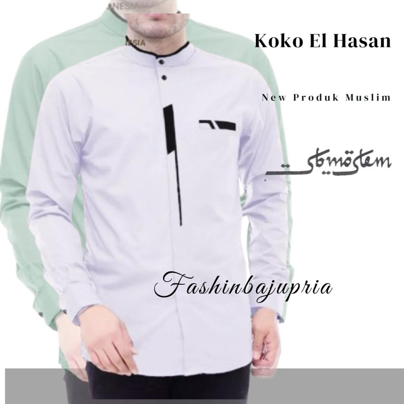 Baju Lebaran kemeja baju koko pria slimfit lengan panjang dewasa terbaru baju koko muslim sragam had