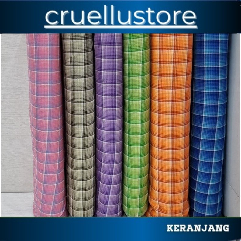 kain terlaris Kain Kotak Seragam 8 Violet Pucuk Biru Oranye  lebar 115cm (Harga per 0,5m) skpd