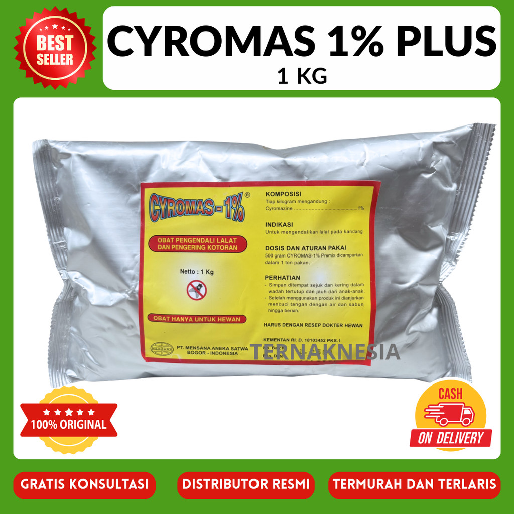 CYROMAS 1% PLUS 1 KG - Obat Pengendali Larva Lalat dan Pengering Kotoran Peternakan Kandang Ayam MEN