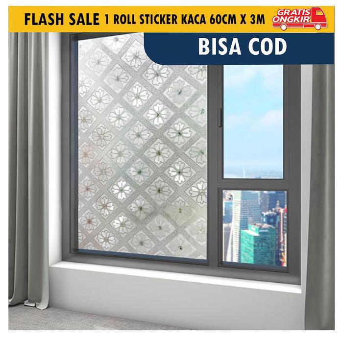 TERLARIS Stiker Kaca Jendela Rumah Lebar 60cm Panjang 3 Meter Motif Bunga Sandblast Bahan Pvc Anti A