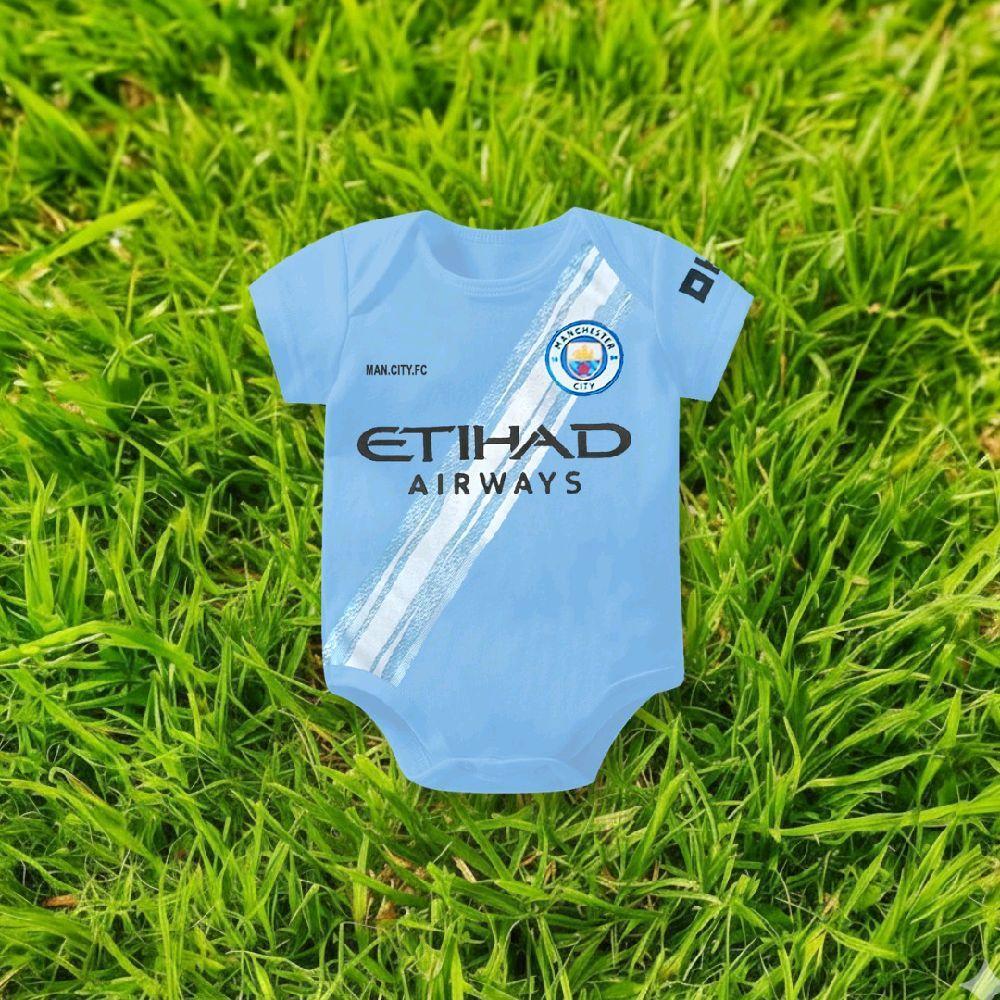 Baju bola anak Manchester city Jumper bodysuit Anak Bayi new born Usia 0-12bln biru Baby