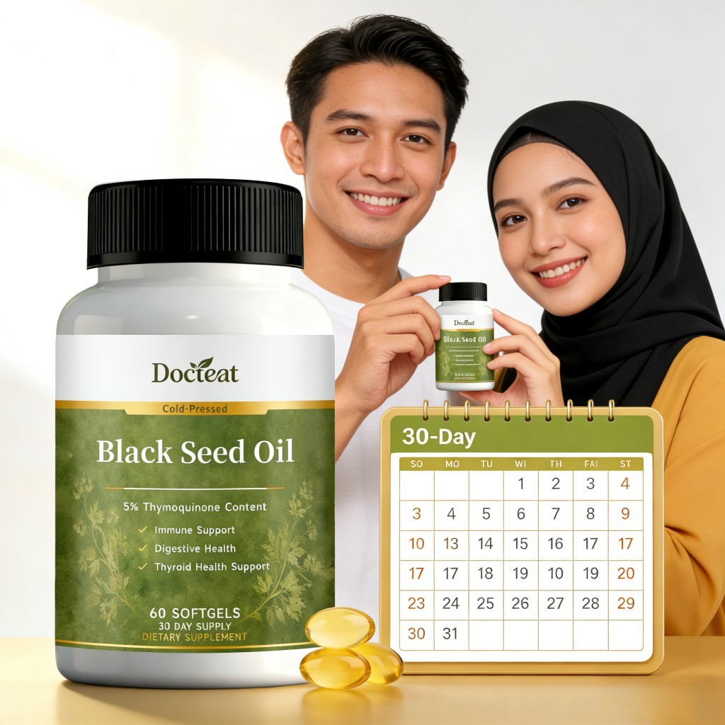Docteat Cold-Pressed Black Seed Oil – Cold-Pressed Black Cumin Oil with 5% Thymoquinone for Immune &
