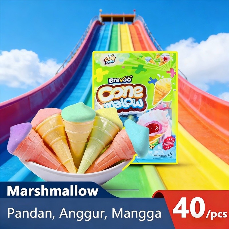 CONE MALLOW 40 PCS Marshmallow Es Krim Aneka Rasa Jajanan Anak Halal Murah Grosir Snack Ulang Tahun