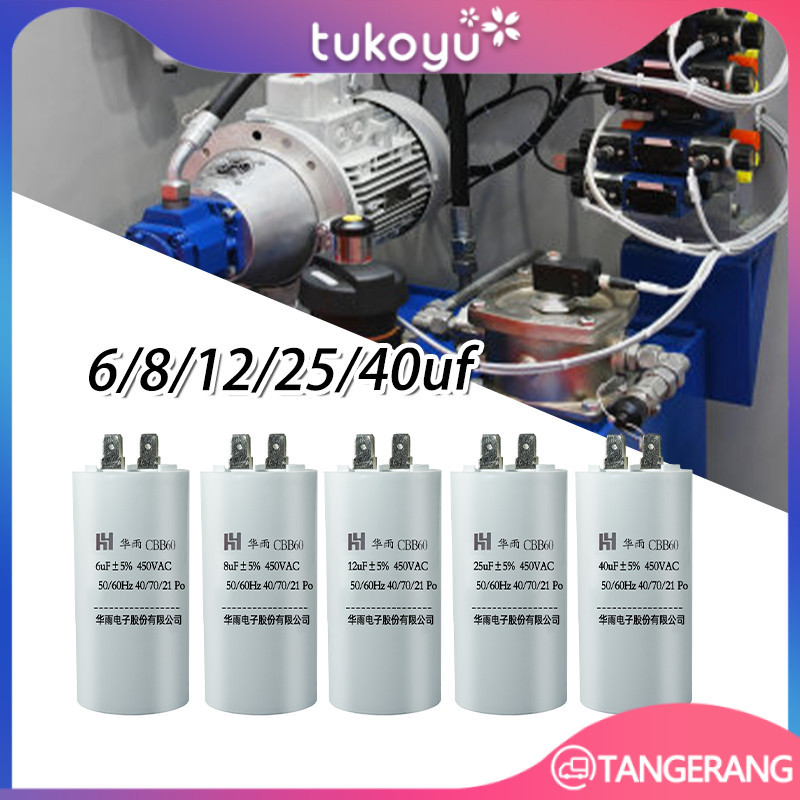 Kapasitor CBB60 450V AC Untuk Kompresor Pilihan Kapasitas 6uf 8uf 12uf 25uf 40uf Starting Running