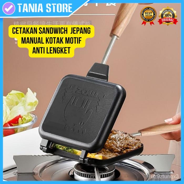 Pemanggang Roti Sandwich Kotak Maker Pan Jepang Toaster Manual Kompor
