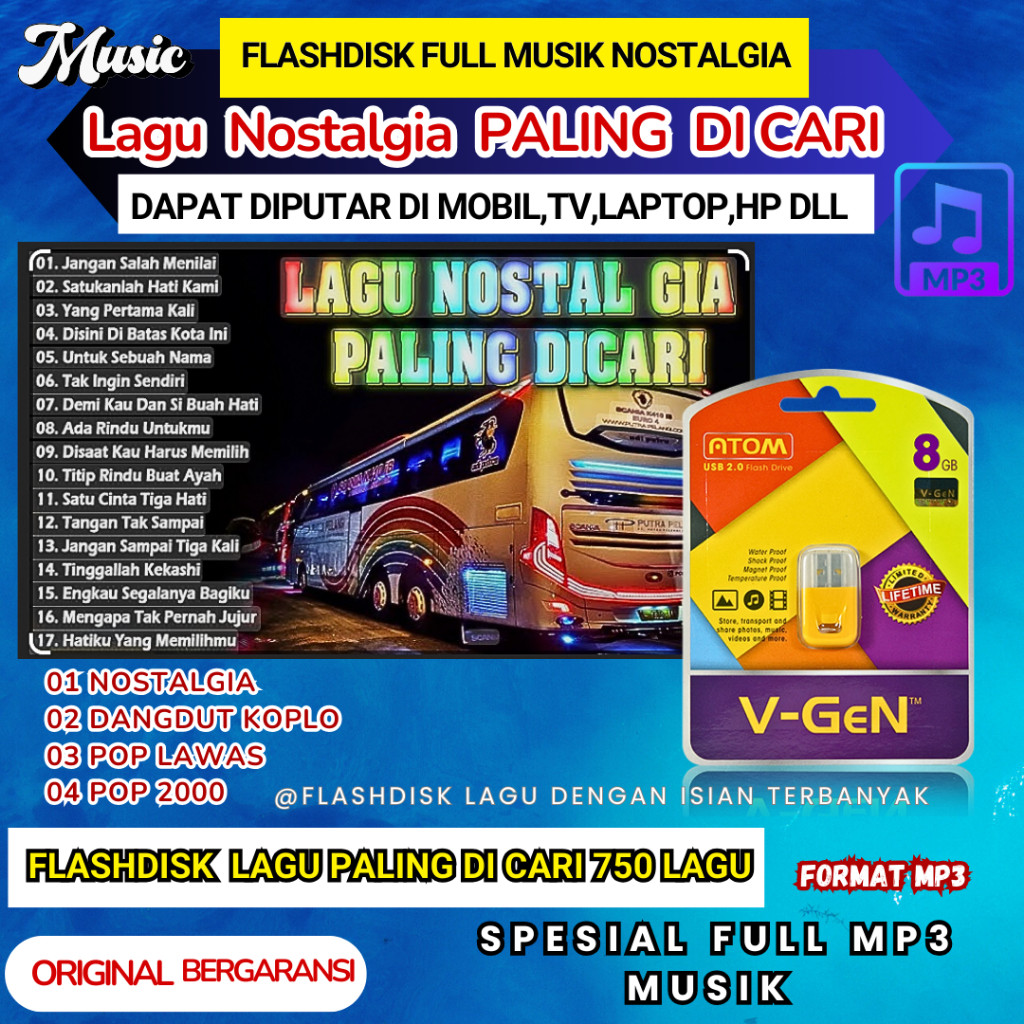 Flashdisk 8GB Lagu Nostalgia Paling Dicari & Pop Lawas Indonesia Terbaik - USB Lagu Kenangan 80an 90