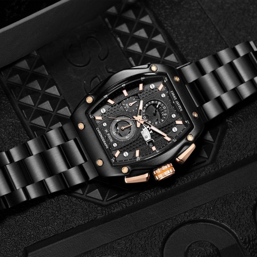 Evans Jayden Jam Tangan Pria 9556 Rantai Stainless Steel Kaca Sapphire Chronograph Water Resistant 5