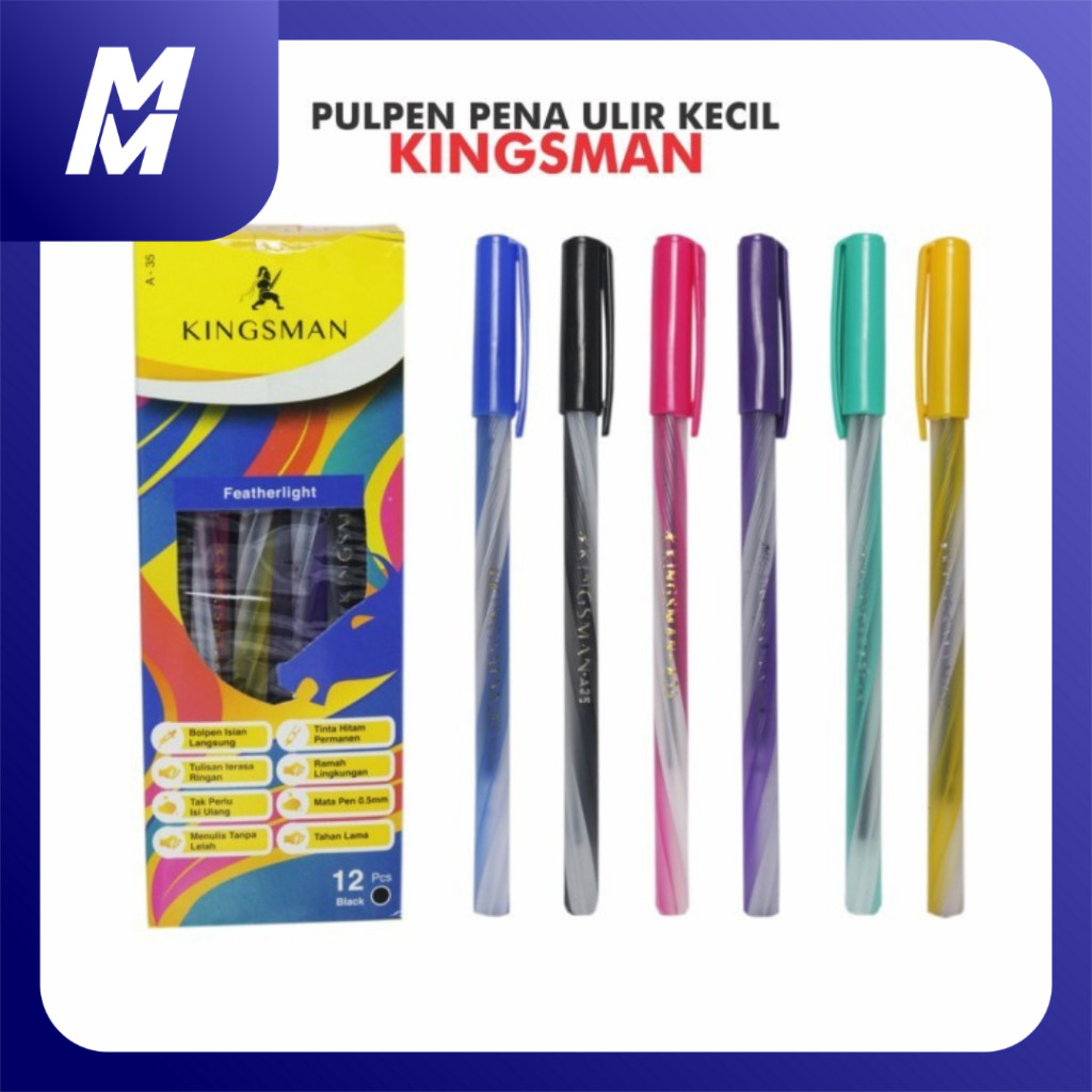 12 PCS Pena KINGSMAN A35 Pulpen Bolpen Ballpoint Ulir Uril Pelangi