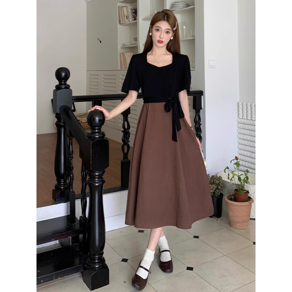 long dress hitam kondangan simple elegan baju dress wanita terbaru 2026 dress motif bunga bunga pant