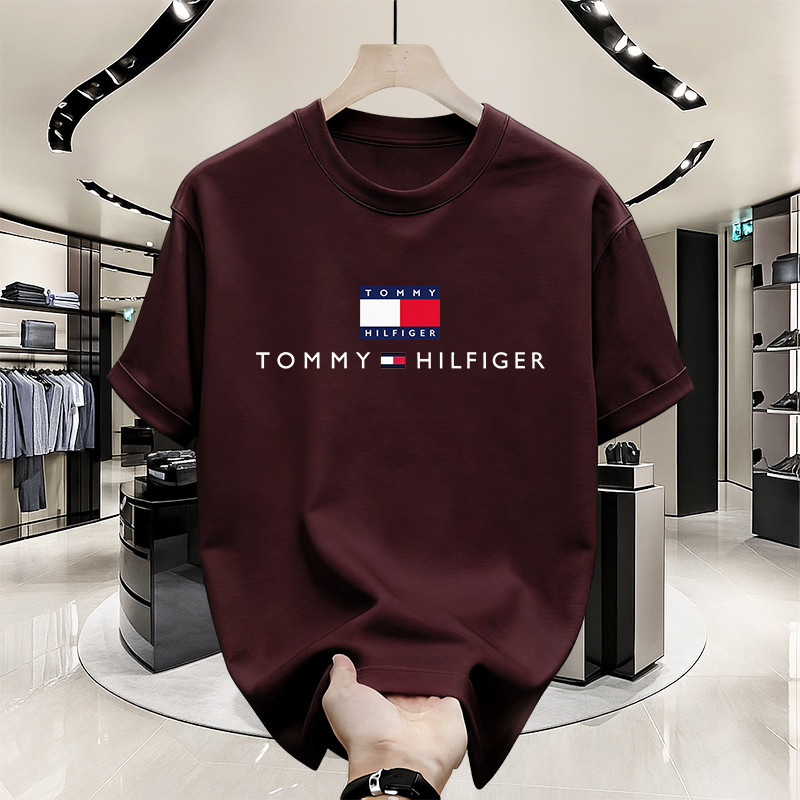 Tommy Hilfiger Kaos Pria Wanita Lengan Pendek Oversize Logo Print Streetwear Kekinian