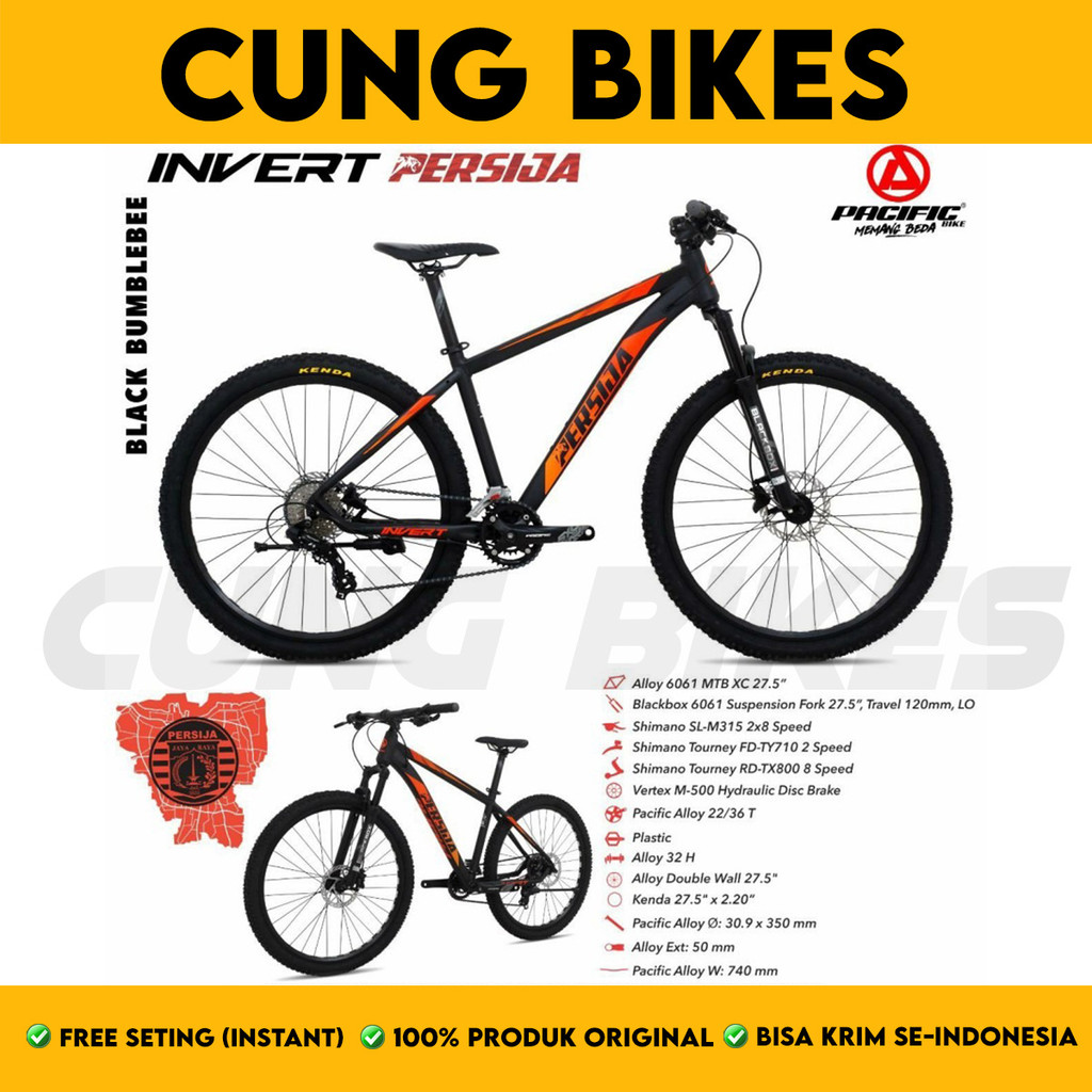 Sepeda Gunung MTB 27.5" Inch PACIFIC INVERT PERSIJA frame Alloy 2x8 Speed Rem Hidrolik Garansi Resmi