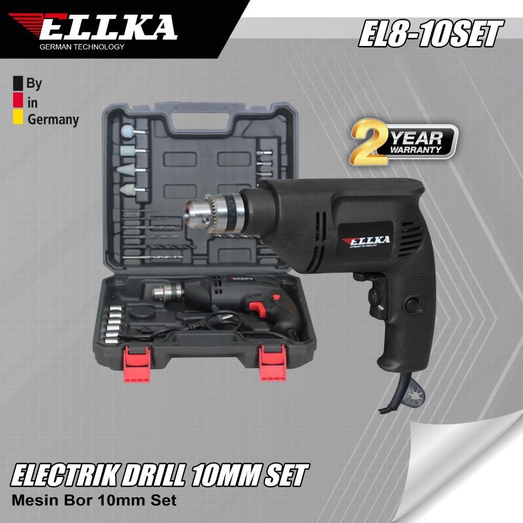 ELLKA Mesin Bor Listrik Bor 10mm SET BOX - Bor Beton Tembok Kayu Besi Putaran bolak balik Mesin Bor 