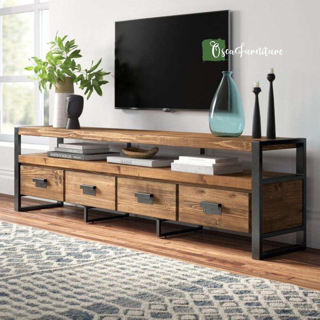 lemari buffet tv industrial meja tv minimalis jati