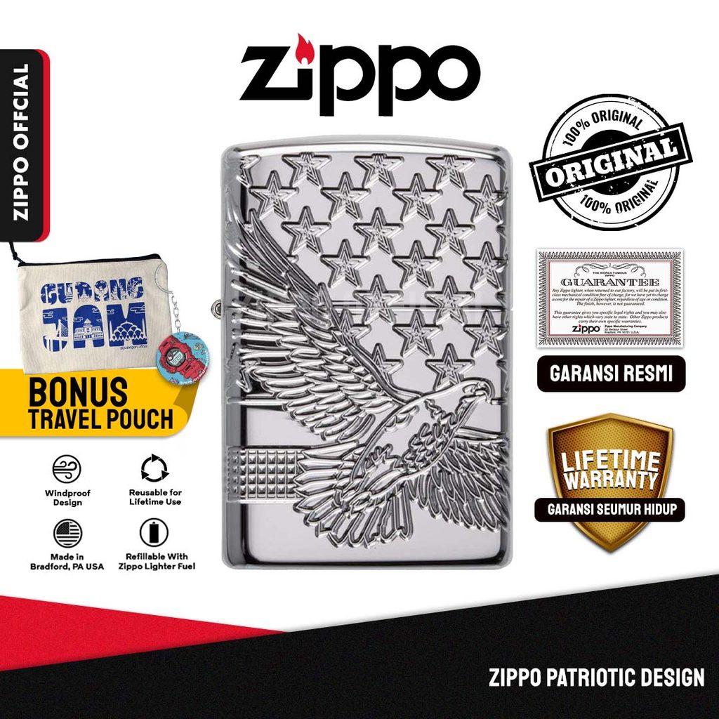 Zippo Patriotic Design 49027 | Garansi Lifetime | Original USA
