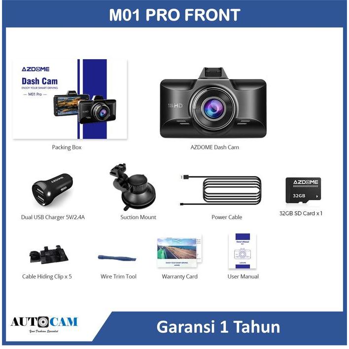 BASSBEAT Azdome Dash Cam Dash Camera Mobil 1080P DashCam - Front, TanpaMicroSD