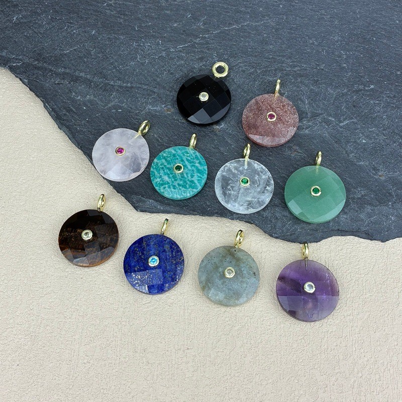 Batu alam, liontin Dongling hijau zirkon, liontin bulat obsidian batu berkilau.