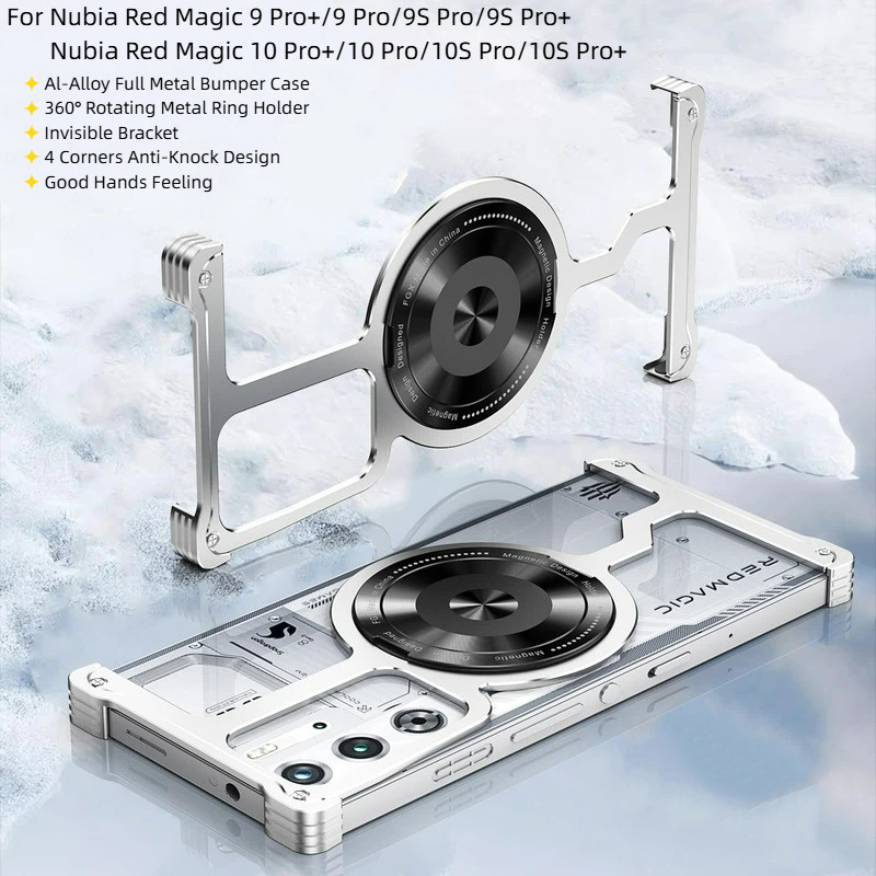 Thin & Light 360 ° Rotating Magnetic Bracket AL-Alloy Full Metal Bumper Case Untuk ZTE Nubia Red Mag