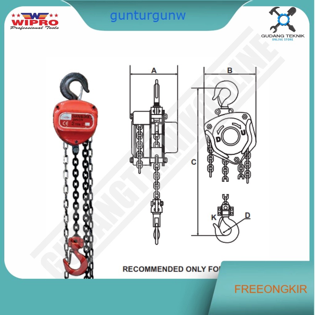 Katrol SUPER CHAIN BLOCK 2 TON 3 METER WIPRO / TAKEL KATROL KEREKAN SUPER 2ton 3meter WIPRO