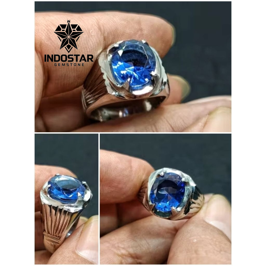 CINCIN BATU PERMATA BLUE SAFIR CUTTING CRYSTAL