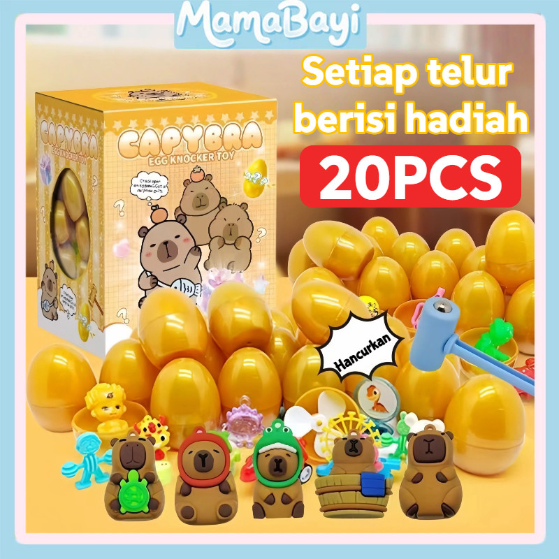20PCS Kapi Bala (Capybara) Telur Emas Blind Box - Mainan Telur Kejutan Hadiah Anak Dengan Palu Pecah