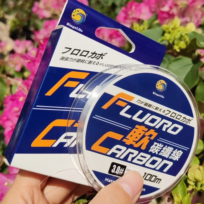 Bingolife Senar Fluorocarbon Sensitif 100m Jernih Ukuran 0.6#-8# Maksimal 14.4kg Responsif untuk Lau