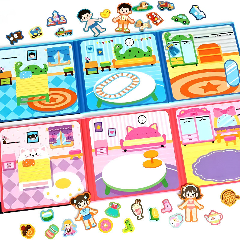 Magnetic Quiet Book for Boys Girls Dressing Game Repeatable Magnetic Sticker Books Montessori Toys f