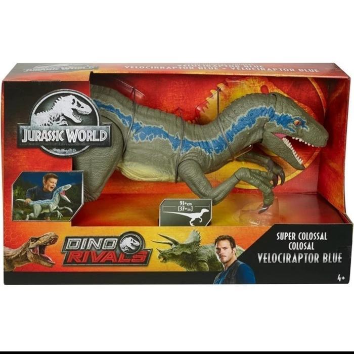 Jurassic world rivals super colossal velociraptor blue mattel