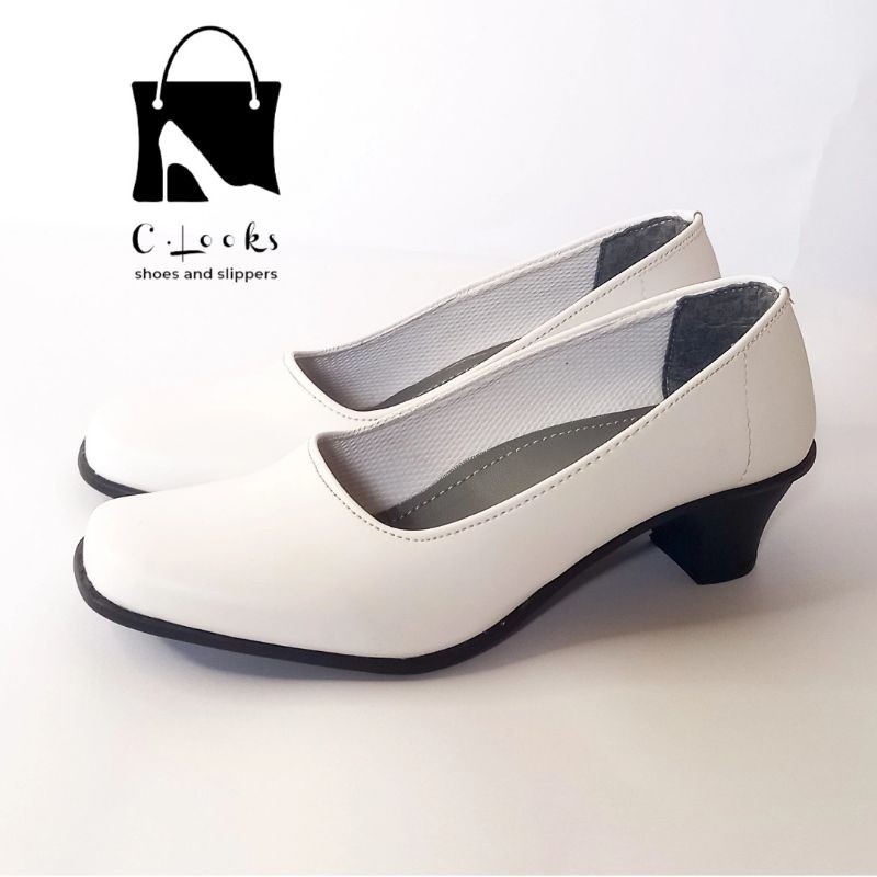 CIMO SHOP - Sepatu Pantofel Wanita Putih Formal Kerja bidang Kesehatan  Hak 5Cm