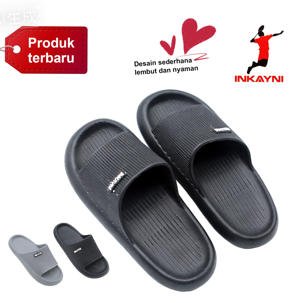 Inkayni Sandal Pria Karet Empuk Anti Slip Sepatu Sandal Pria Slop Karet Ori Sandal Slip on Pria Casu