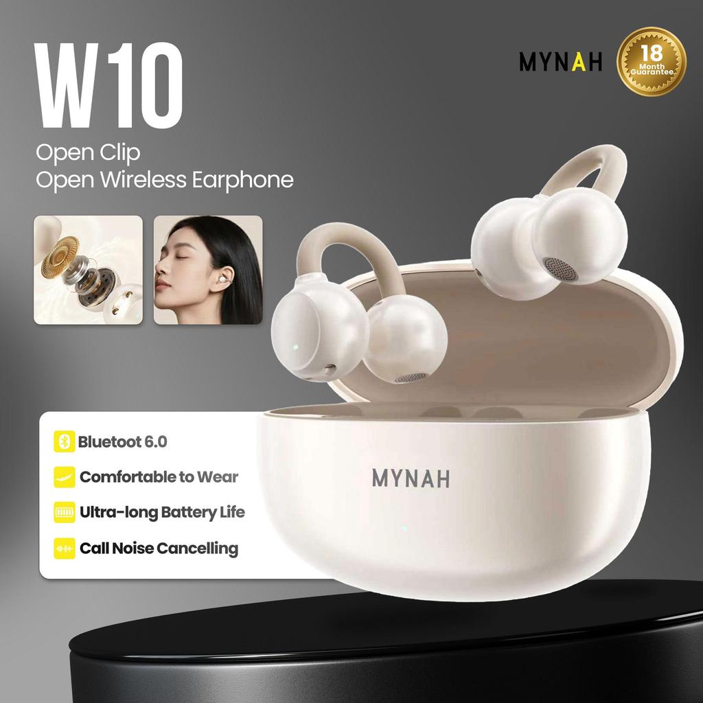 [COD] Tws MYNAH W10 WHITE Bluetooth Earphone Clip Open-Ear Waterproof | Desain Stylish | Anti bising