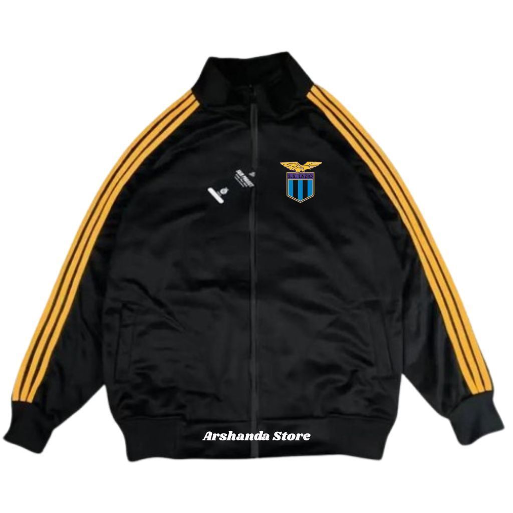 Tracktop Jaket Unisex Black Stripe Kuning List Outdoor Jacket Olahraga Club Bola Top Dunia Lazio M-X