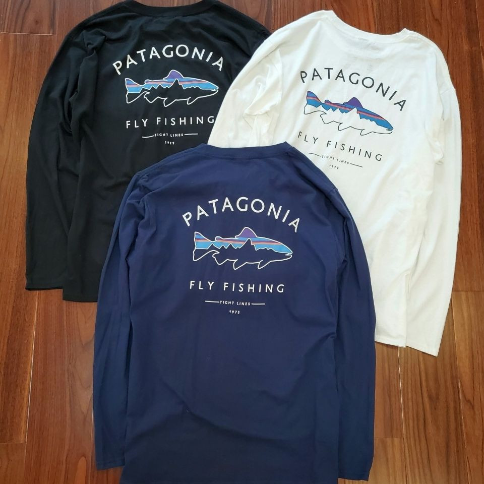 baju kaos pria Patagonia Classic Shark Cotton Printed T-shirt Bottom Loose Couple Round Neck Long Sl