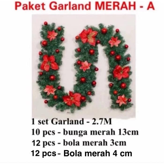 Garland DIY / garland set daun lilit kawat set bunga/paket garland dekorasi natal - Merah