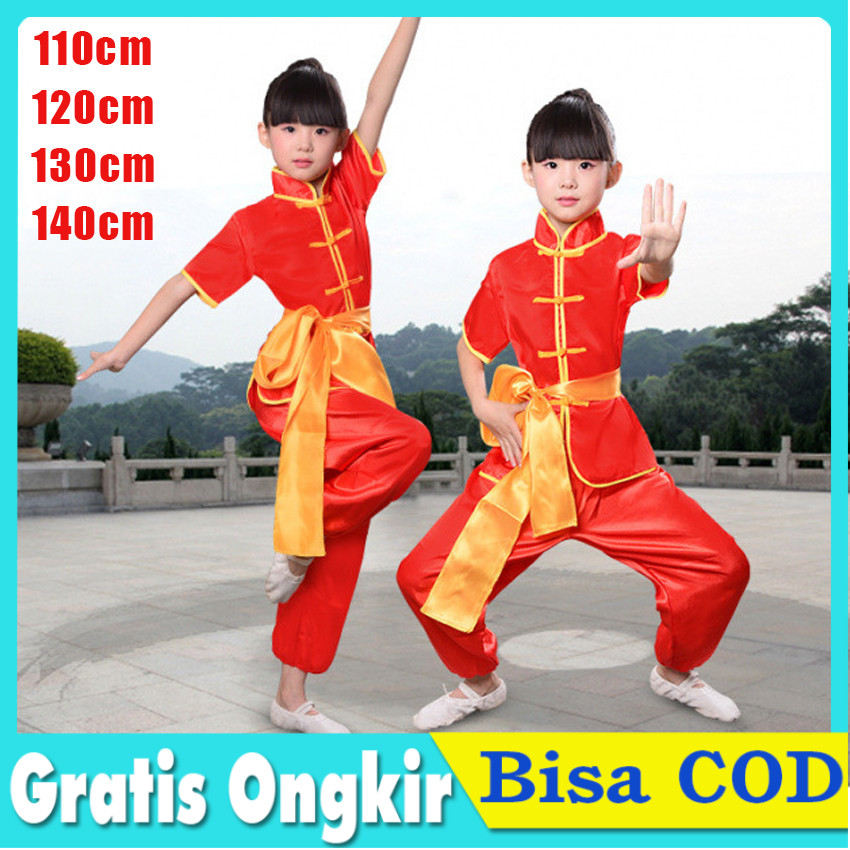 Kostum Imlek Anak Baju Kungfu Setelan Wushu Anak Lengan Panjang Tradisional China Cheongsam Pria Sin