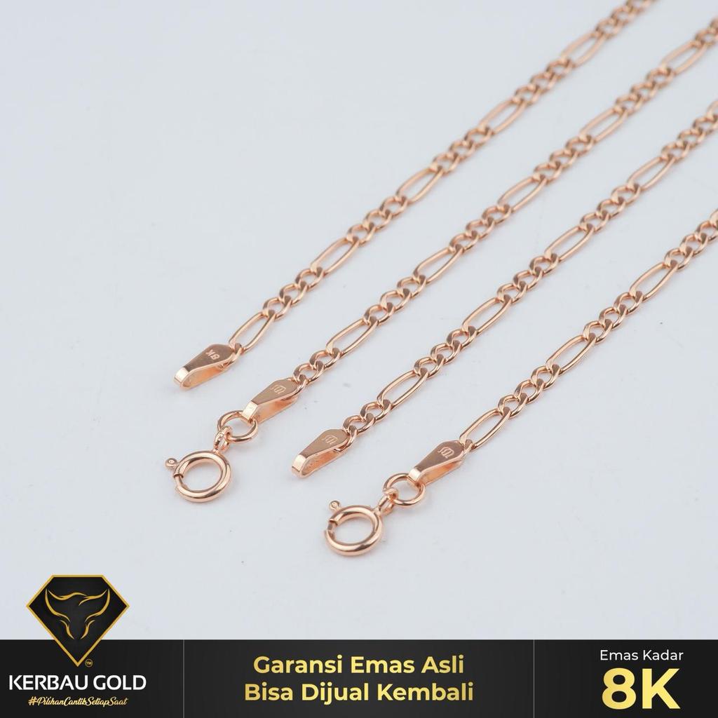 [Kerbau Gold] Gelang Emas Chain Figaro 8K - Emas Asli 100%