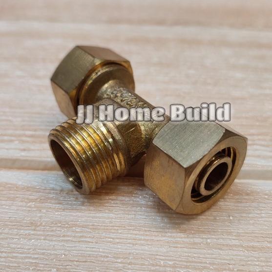 Tee / T Sok Sambung Drat Dalam/Drat Luar Pipa Air Panas Kuningan 1/2" - Tee Drat Luar