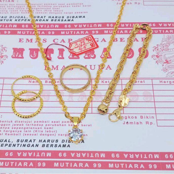 PROMO TERLARISS 1 SET PERHIASAN KALUNG, GELANG, ANTING, CINCIN EMAS MUDA FREE SURAT RESMI DARI TOKO 