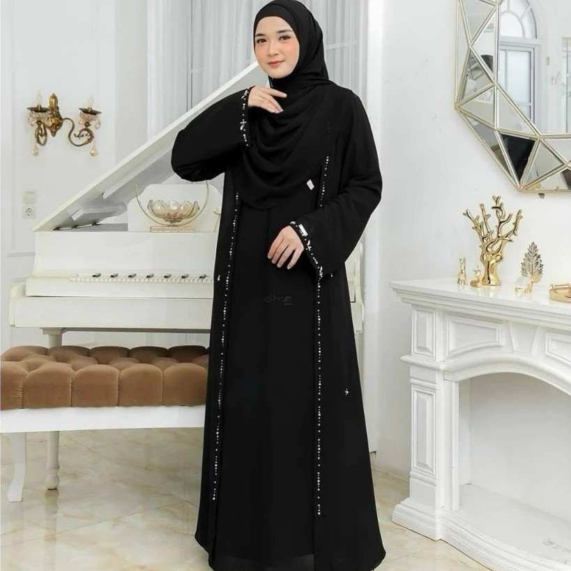 MELV.STORE Mahreen-Abaya wanita Muslimah Bahan Ceruty Babbydoll Mix Payet Mutiara Cantik Mewah Premi