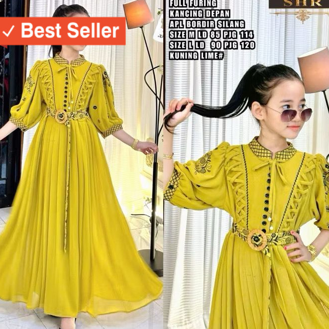 COD Dinda Dress Kids New SHR Usia 7 - 12 Tahun Gamis Anak Perempuan Baju Muslim Anak Kekinian Mewah 