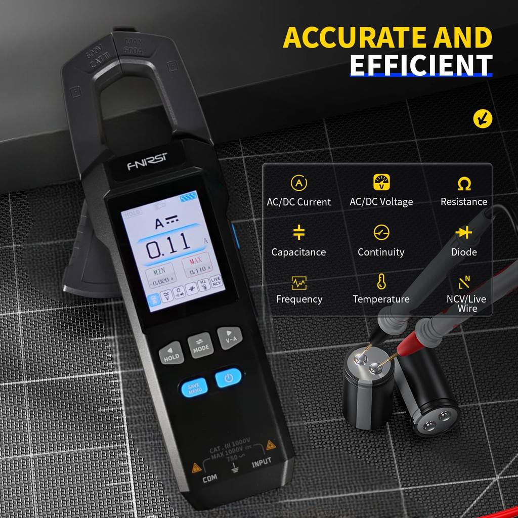 FNIRSI Digital Multimeter Tang Ampere Voltage NCV Tester Clamp 600A - DMC-100